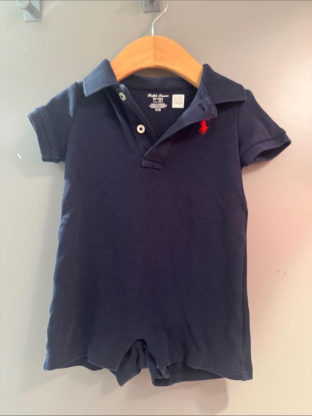 Ralph Lauren Navy Polo Romper with Red Pony